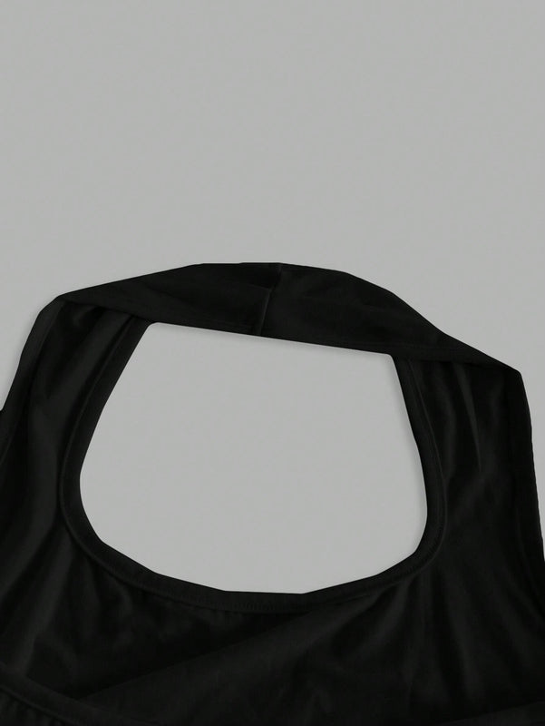 EZwear Top corto sin mangas de cuello halter ajustado y casual sin diseno para verano