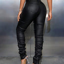 SXY Pantalones ajustados de para mujer con dobladillo plisado