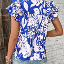 VCAY Camisa Estampada Con Flores Con Dobladillo Con Volantes Y Cuello De Pico