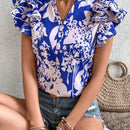 VCAY Camisa Estampada Con Flores Con Dobladillo Con Volantes Y Cuello De Pico