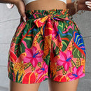 SXY Shorts De Cintura Alta Con Estampado Tropical De Plantas Y Animales Boho (con Cinturon) Para Las Vacaciones De Verano