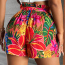 SXY Shorts De Cintura Alta Con Estampado Tropical De Plantas Y Animales Boho (con Cinturon) Para Las Vacaciones De Verano