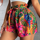 SXY Shorts De Cintura Alta Con Estampado Tropical De Plantas Y Animales Boho (con Cinturon) Para Las Vacaciones De Verano