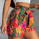 SXY Shorts De Cintura Alta Con Estampado Tropical De Plantas Y Animales Boho (con Cinturon) Para Las Vacaciones De Verano