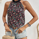 Frenchy Blusa De Mujer Sin Mangas Con Cuello Halter Y Estampado De Flores