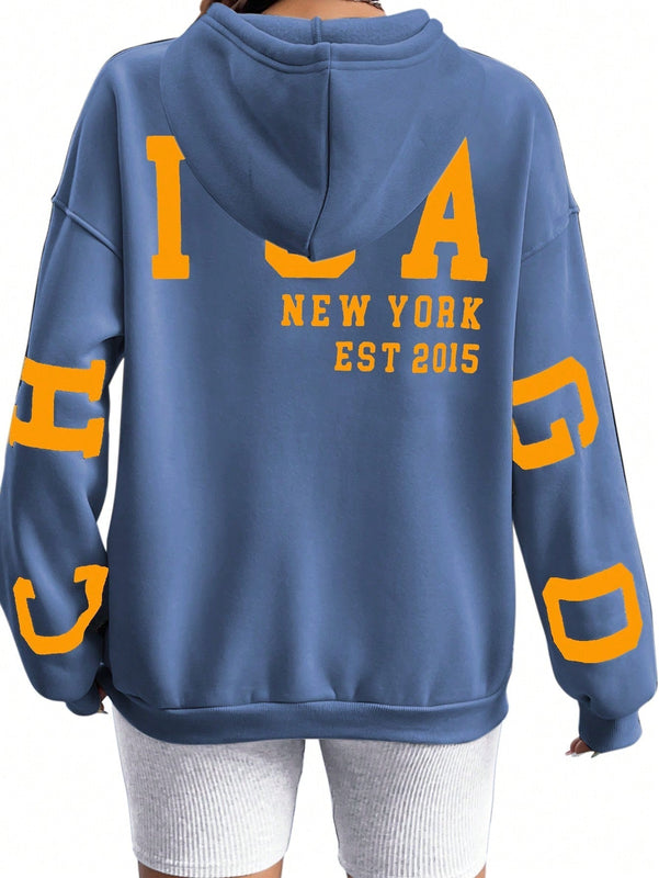 Ezwear sudadera con capucha informal para mujer con estampado de letras, para otono/invierno