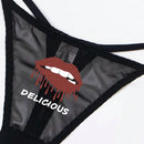 Ropa Interior Sexy Con Diseno De Patron De Labios De Encaje Transpirable Y Tanga Para Mujeres
