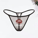 Ropa Interior Sexy Con Diseno De Patron De Labios De Encaje Transpirable Y Tanga Para Mujeres