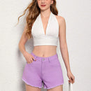 Pantalones Cortos De Mezclilla Con Dobladillo Deshilachado Para Mujer