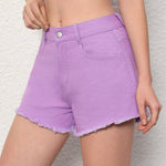 Pantalones Cortos De Mezclilla Con Dobladillo Deshilachado Para Mujer