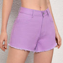 Pantalones Cortos De Mezclilla Con Dobladillo Deshilachado Para Mujer