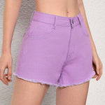 Pantalones Cortos De Mezclilla Con Dobladillo Deshilachado Para Mujer