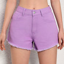 Pantalones Cortos De Mezclilla Con Dobladillo Deshilachado Para Mujer