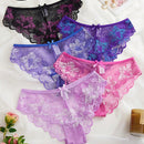 5 Piezas/conjunto De Lenceria Sexy De Encaje De Cintura Baja Para Mujer, Encaje Transpirable Ahuecado, Estilo Europeo Americano, Bragas Triangulares Con Diseno Levantador De Gluteos
