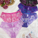 5 Piezas/conjunto De Lenceria Sexy De Encaje De Cintura Baja Para Mujer, Encaje Transpirable Ahuecado, Estilo Europeo Americano, Bragas Triangulares Con Diseno Levantador De Gluteos
