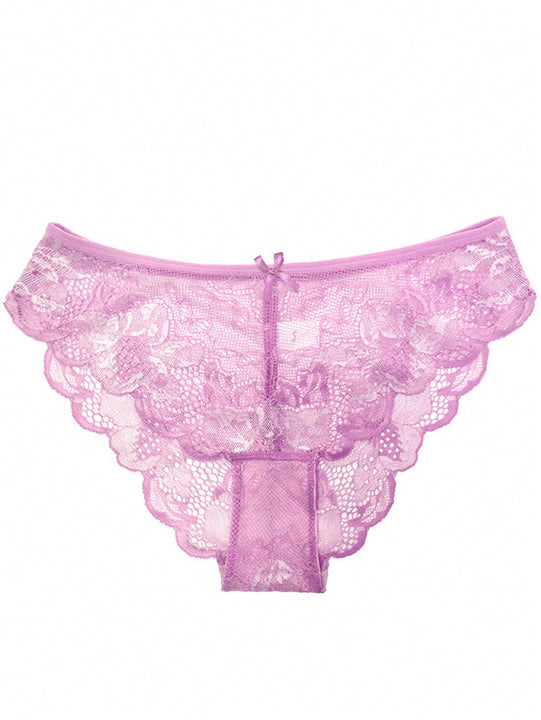 5 Piezas/conjunto De Lenceria Sexy De Encaje De Cintura Baja Para Mujer, Encaje Transpirable Ahuecado, Estilo Europeo Americano, Bragas Triangulares Con Diseno Levantador De Gluteos