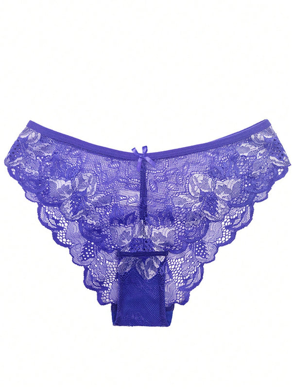5 Piezas/conjunto De Lenceria Sexy De Encaje De Cintura Baja Para Mujer, Encaje Transpirable Ahuecado, Estilo Europeo Americano, Bragas Triangulares Con Diseno Levantador De Gluteos