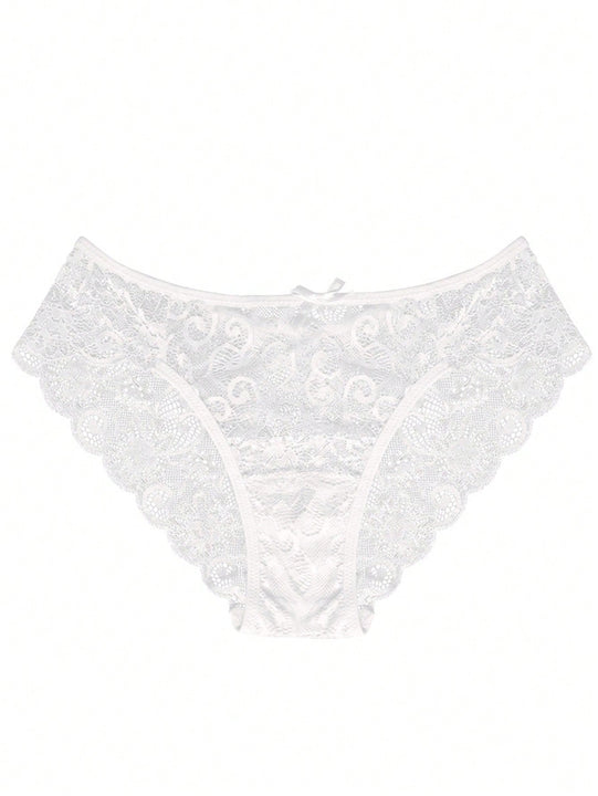 5 Piezas/set Ropa Interior Femenina Sexy Triangular Con Encaje Hueco Y Cintura Media Alta