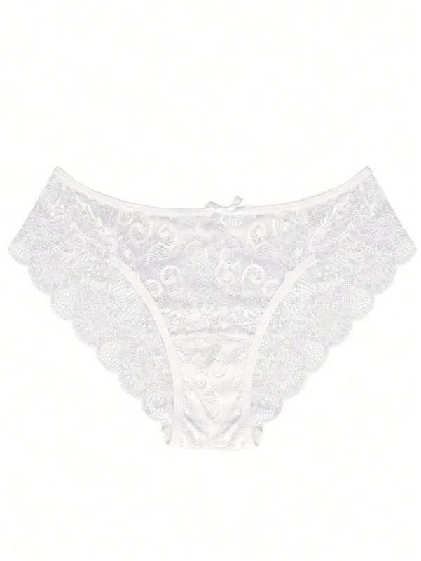 5 Piezas/set Ropa Interior Femenina Sexy Triangular Con Encaje Hueco Y Cintura Media Alta
