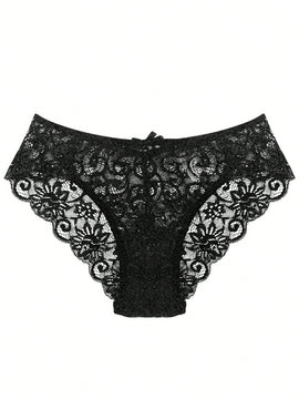 5 Piezas/set Ropa Interior Femenina Sexy Triangular Con Encaje Hueco Y Cintura Media Alta