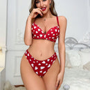 Conjunto de sosten y braga rojos con base blanca en forma de corazon para regalo del Dia de San Valentin (sin alambres)