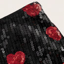 ICON Shorts De Mini Lentejuelas Con Cintura Ultra Baja En Forma De Corazon Rojo Para Mujeres