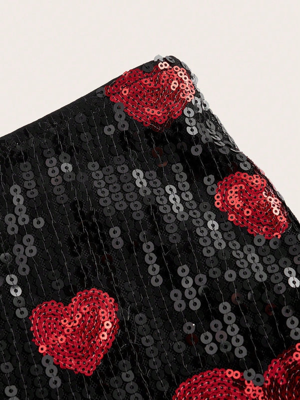 ICON Shorts De Mini Lentejuelas Con Cintura Ultra Baja En Forma De Corazon Rojo Para Mujeres