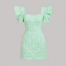 Mod vestido floral jacquard de cuello cuadrado de manga farol