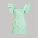 Mod vestido floral jacquard de cuello cuadrado de manga farol