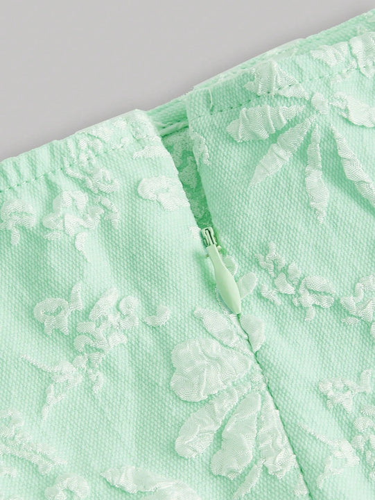 Mod vestido floral jacquard de cuello cuadrado de manga farol