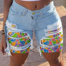 Pantalones Cortos De Mezclilla Rotos Estampados