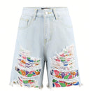 Pantalones Cortos De Mezclilla Rotos Estampados