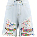 Pantalones Cortos De Mezclilla Rotos Estampados