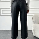 Pantalones largos casuales de cintura elastica con cordon y color solido