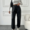 Pantalones largos casuales de cintura elastica con cordon y color solido