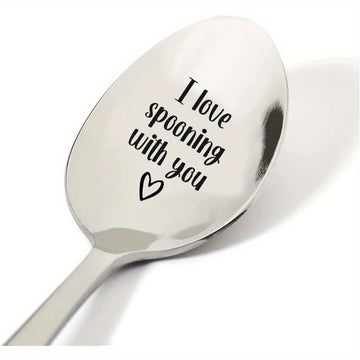 1pc HappyBeeCo cuchara de acero inoxidable grabada - "Me encanta cuchar con ti" Regalo romántico para novio o novia, ideal para el Día de San Valentín, Navidad, cumpleaños