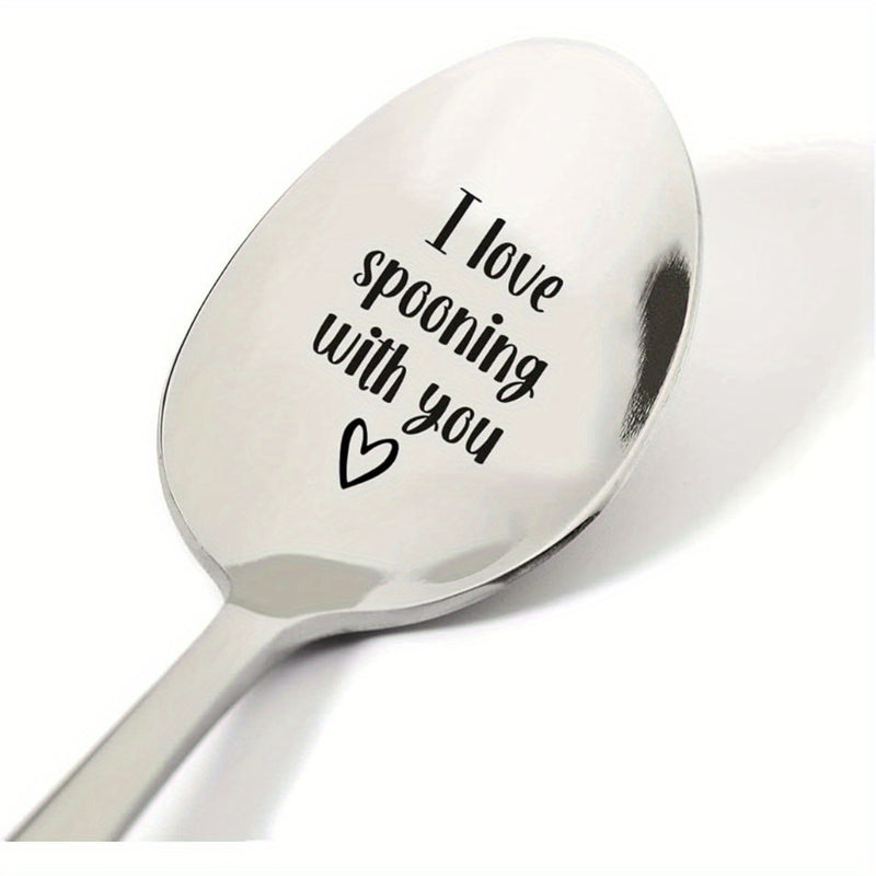 1pc HappyBeeCo cuchara de acero inoxidable grabada - "Me encanta cuchar con ti" Regalo romántico para novio o novia, ideal para el Día de San Valentín, Navidad, cumpleaños