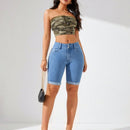 Shorts De Mezclilla Con Punos Enrollados Y Ajuste Delgado Para Mujer