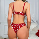 Conjunto de sosten y braga rojos con base blanca en forma de corazon para regalo del Dia de San Valentin (sin alambres)