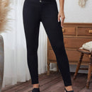 LUNE Pantalones pitillo con diseno de ojales metalicos de doble hilera de color liso para mujer