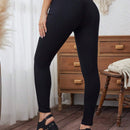 LUNE Pantalones pitillo con diseno de ojales metalicos de doble hilera de color liso para mujer