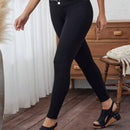 LUNE Pantalones pitillo con diseno de ojales metalicos de doble hilera de color liso para mujer