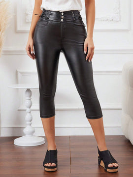 LUNE Pantalones capri para mujeres con cordones de encaje en detalle de ojales