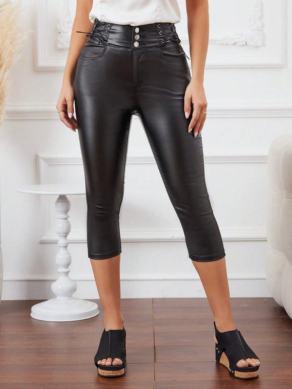 LUNE Pantalones capri para mujeres con cordones de encaje en detalle de ojales