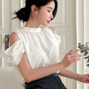 Dazy Designer Camisa de hombros abiertos de unicolor para dama