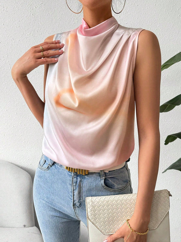 Essnce Blusa Sin Mangas Con Diseno De Tenido Anudado Y Cuello De Cowl Para Mujer