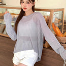 DAZY Sweater De Punto Suelto De Color Solido Con Mangas Largas, Cuello Redondo, Diseno De Espalda Abierta Y Correas Para Atar
