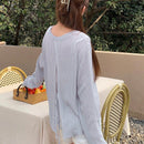 DAZY Sweater De Punto Suelto De Color Solido Con Mangas Largas, Cuello Redondo, Diseno De Espalda Abierta Y Correas Para Atar