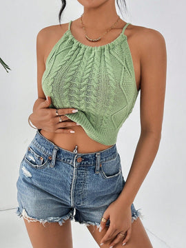 Essnce Camiseta Sin Mangas Con Cuello Halter Y Punto Torcido Para Mujer