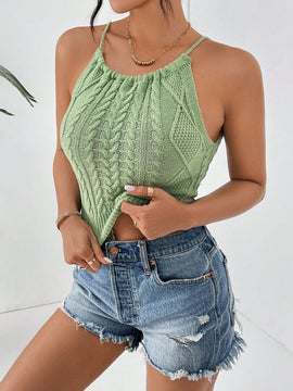 Essnce Camiseta Sin Mangas Con Cuello Halter Y Punto Torcido Para Mujer